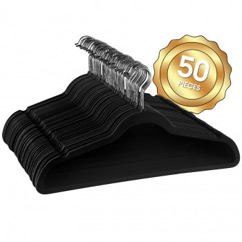 Elama Home 50 Piece Flocked Velvet Clothes Hangers with Stainless Steel Swivel Hooks in Black