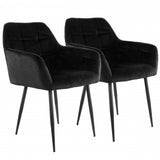 Elama 2 Piece Velvet Tufted Accent Chair in Black with Black Metal Legs