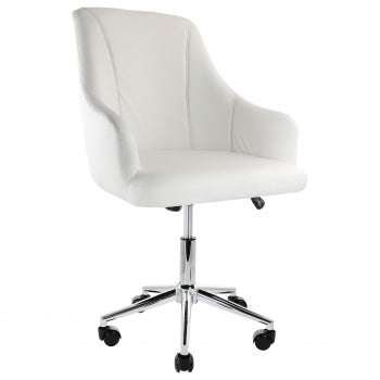 Elama Adjustable Faux Leather Rolling Office Chair in White with Chrome Finish