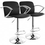 Elama 2 Piece Adjustable Faux Leather Bar Stool in Black with Chrome Arm Rests and Base