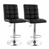 Elama 2 Piece Square Tufted Faux Leather Adjustable Bar Stool in Black with Chrome Base