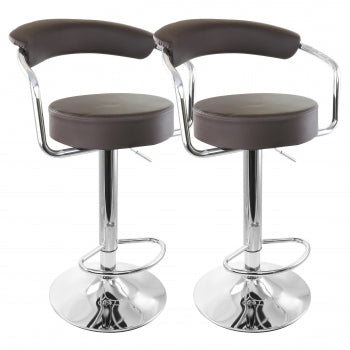 Elama 2 Piece Faux Leather Retro Adjustable Bar Stool in Brown with Chrome Handles and Base