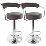 Elama 2 Piece Faux Leather Retro Adjustable Bar Stool in Brown with Chrome Handles and Base