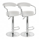 Elama 2 Piece Faux Leather Retro Adjustable Bar Stool in White with Chrome Handles and Base