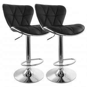 Elama 2 Piece Diamond Tufted Faux Leather Adjustable Bar Stool in Black with Chrome Trim and Base