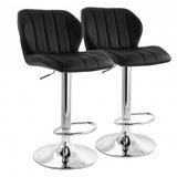 Elama 2 Piece Adjustable Faux Leather Stripe Tufted Bar Stool in Black with Chrome Base