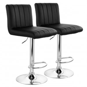 Elama 2 Piece Tufted Faux Leather Adjustable Bar Stool in Black with Chrome Base
