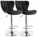 Elama 2 Piece Adjustable Faux Leather Bar Stool in Black with Chrome Base