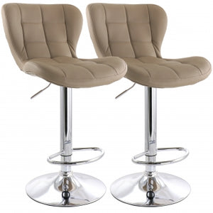 Elama 2 Piece Adjustable Faux Leather Bar Stool in Camel with Chrome Base