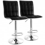 Elama 2 Piece Adjustable Tufted Faux Leather Bar Stool in Black with Chrome Base