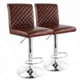 Elama 2 Piece Adjustable Tufted Faux Leather Bar Stool in Glossy Cherry with Chrome Base
