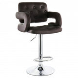 Elama Faux Leather Tufted Bar Stool in Brown with Chrome Base and Adjustable Height