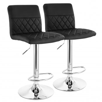 Elama 2 Piece Adjustable Faux Leather Bar Stool in Black with Chrome Base