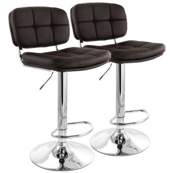 Elama 2 Piece Adjustable Faux Leather Bar Stool in Brown with Chrome Base