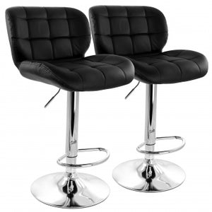 Elama 2 Piece Adjustable Faux Leather Tufted Bar Stool in Black with Chrome Base