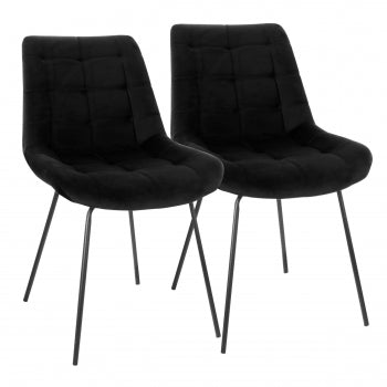 Elama 2 Piece Tufted Chair in Black with Metal Legs