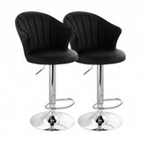 Elama 2 Piece Shell Back Faux Leather Adjustable Bar Stool in Black with Chrome Base