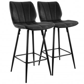 Elama 2 Piece Vintage Faux Leather Bar Chair in Black with Black Legs