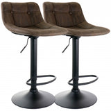 Elama 2 Piece Vintage Faux Leather Adjustable Bar Stool in Brown with Matte Black Base