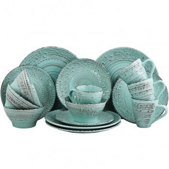 Elama Malibu Waves 16-Piece Dinnerware Set in Turquoise