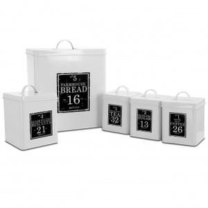 MegaChef Kitchen Food Storage and Organization 5 Piece Canister Set in White and Black