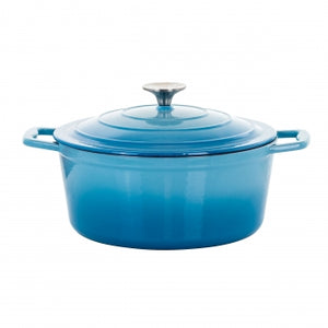 MegaChef 4 Quarts Round Enameled Cast Iron Casserole with Lid in Blue