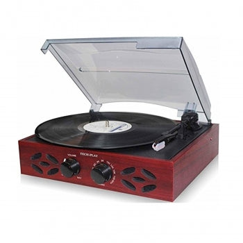 TechPlay 3 Speed Wooden Retro Classic Turntable with FM Radio, Headphone Jack and Built in Speakers - Wood