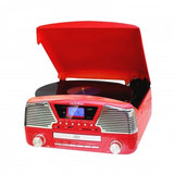 TechPlay 3 Speed Turntable, Programmable MP3 CD Player, USB/SD, Radio & Remote Control in Red
