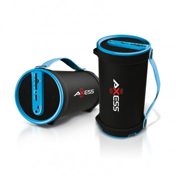Axess Portable Bluetooth 2.1 Hi-Fi Cylinder Speaker w/SD Card, AUX & FM Inputs, 4" Sub.-Blue