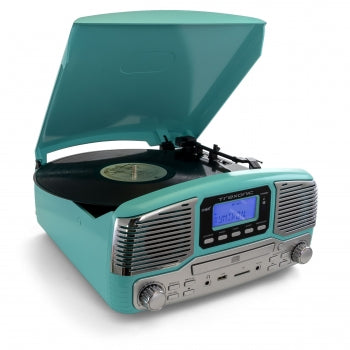 Refurbshied Trexonic Retro Wireless Bluetooth, Record and CD Player in Turquoise